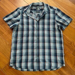 The North Face Logo Mens Short Sleeve Button Up Shirt Plaid size L